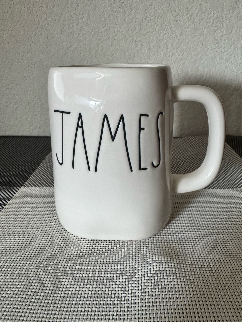 Rae Dunn ‘James’ White Ceramic Mug